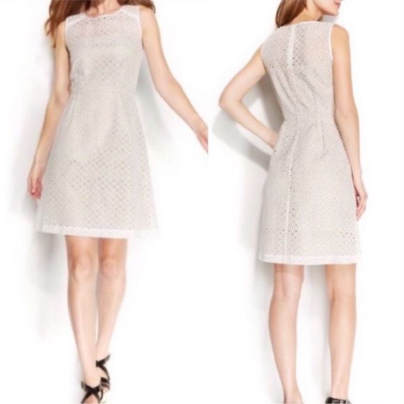 Calvin Klein Dresses & Skirts - Calvin Klein White Eyelet Fit and Flare Dress Size: 4